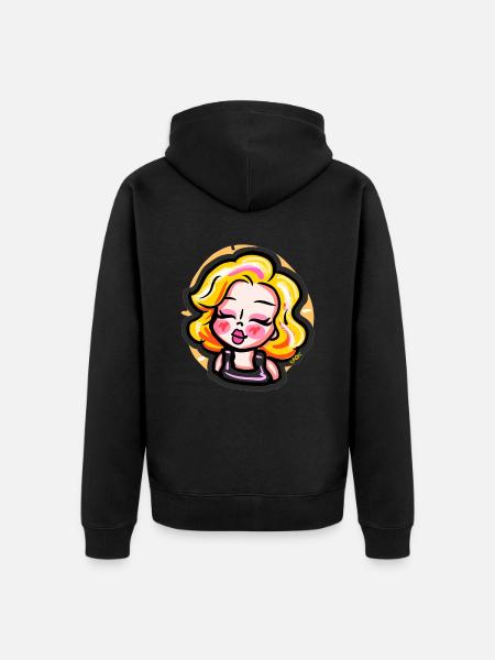 Blondes Cartoon-Mädchen im Comic-Stil - Unisex Premium Bio Zip Hoodie - Schwarz