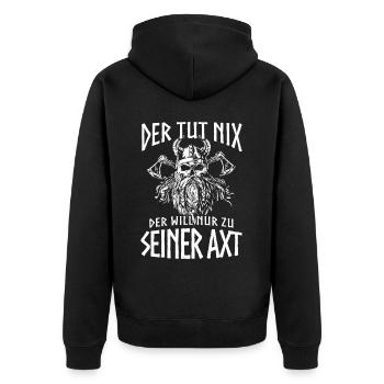 Wikinger Tshirt Viking Valhalla Walhalla Gott Odin - Unisex Premium Bio Zip Hoodie - Schwarz - Hinten - Nico (187cm)