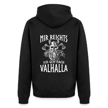 Wikinger Tshirt Viking Valhalla Walhalla Gott Odin - Unisex Premium Bio Zip Hoodie - Schwarz - Hinten - Nico (187cm)