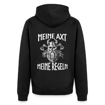 Wikinger Tshirt Viking Valhalla Walhalla Gott Odin - Unisex Premium Bio Zip Hoodie - Schwarz - Hinten - Nico (187cm)