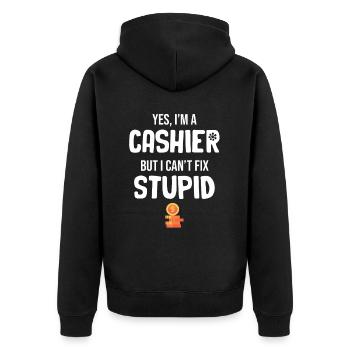 Yes, I'm a cashier, but I can't kill the stupid - Unisex Premium Organic Zip Hoodie - black - Back - Nico (187cm)