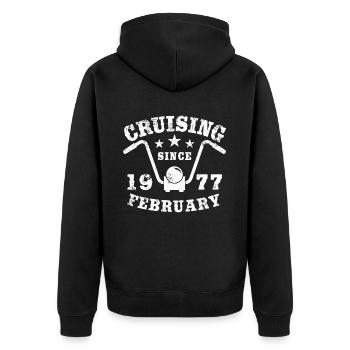 Cruising Biker Birthday February 1977 Motorcycle - Unisex Premium Organic Zip Hoodie - black - Back - Nico (187cm)