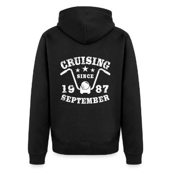 Cruising Biker Geburtstag September 1987 Motorrad - Unisex Premium Bio Zip Hoodie - Schwarz - Hinten - Nico (187cm)
