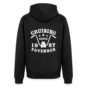 Cruising Biker Geburtstag November 1987 Motorrad - Unisex Premium Bio Zip Hoodie - Schwarz - Hinten - Nico (187cm)