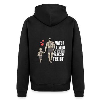 Father & Son a Crazy Team Partner Look - Unisex Premium Organic Zip Hoodie - black - Back - Nico (187cm)