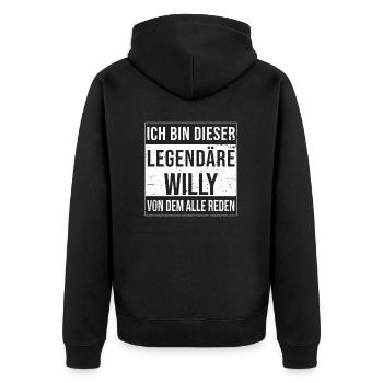 Ich bin dieser legendäre für Willy - Unisex Premium Bio Zip Hoodie - Schwarz - Hinten - Nico (187cm)