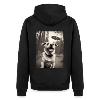Hunde Selfie mit Außerirdischem Raumschiff Design - Unisex Premium Bio Zip Hoodie - Schwarz - Hinten - Nico (187cm)