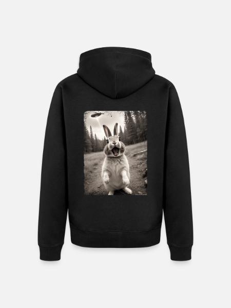 Funny Bunny Selfie Alien Spaceship - Unisex Premium Organic Zip Hoodie - black