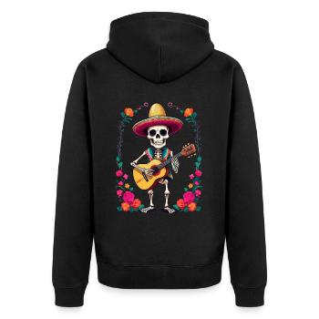 Mexikanischer Mariachi Skelett Gitarrist - Unisex Premium Bio Zip Hoodie - Schwarz - Hinten - Nico (187cm)