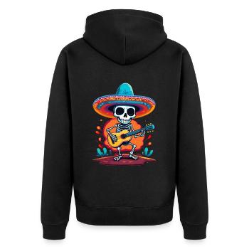 Mexikanischer Mariachi Skelett Gitarrenspieler - Unisex Premium Bio Zip Hoodie - Schwarz - Hinten - Nico (187cm)