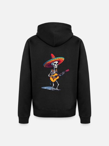 Mexican mariachi skeleton guitarist - Unisex Premium Organic Zip Hoodie - black