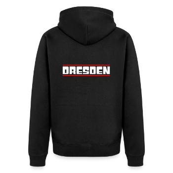 Dresden - Unisex Premium Bio Zip Hoodie - Schwarz - Hinten - Nico (187cm)