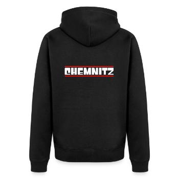 chemnitz - Unisex Premium Bio Zip Hoodie - Schwarz - Hinten - Nico (187cm)