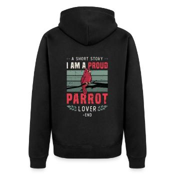 Amoureux des perroquets Une histoire courte Je suis un fier amoureux des oiseaux - Veste à capuche bio Premium Unisexe - noir - Dos - Nico (187cm)