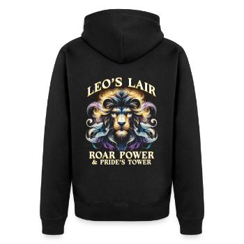 Horoskop Löwe Leo's Lair - Unisex Premium Bio Zip Hoodie - Schwarz - Hinten - Nico (187cm)