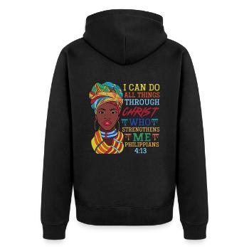 Je peux tout faire par Christ Afro-Américain - Veste à capuche bio Premium Unisexe - noir - Dos - Nico (187cm)