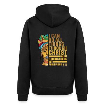 Je peux tout faire par Christ Afro-Américain - Veste à capuche bio Premium Unisexe - noir - Dos - Nico (187cm)