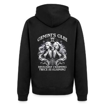 Horoskop Zwilling Gemini's Glee - Unisex Premium Bio Zip Hoodie - Schwarz - Hinten - Nico (187cm)