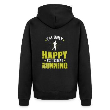I'm only happy when I'm Running - Unisex Premium Bio Zip Hoodie - Schwarz - Hinten - Nico (187cm)
