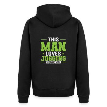 Cet homme aime faire du jogging avec sa femme - Veste à capuche bio Premium Unisexe - noir - Dos - Nico (187cm)