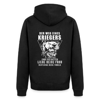 Wikinger Tshirt Viking Valhalla Walhalla Gott Odin - Unisex Premium Bio Zip Hoodie - Schwarz - Hinten - Nico (187cm)
