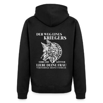 Wikinger Tshirt Viking Valhalla Walhalla Gott Odin - Unisex Premium Bio Zip Hoodie - Schwarz - Hinten - Nico (187cm)