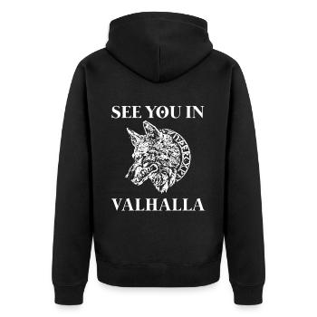 Wikinger Tshirt Viking Valhalla Walhalla Gott Odin - Unisex Premium Bio Zip Hoodie - Schwarz - Hinten - Nico (187cm)