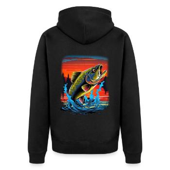 Barsch-Fisch - Unisex Premium Bio Zip Hoodie - Schwarz - Hinten - Nico (187cm)