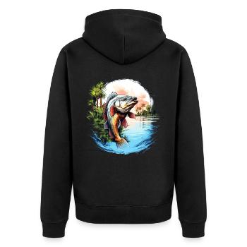 Barsch-Fisch - Unisex Premium Bio Zip Hoodie - Schwarz - Hinten - Nico (187cm)