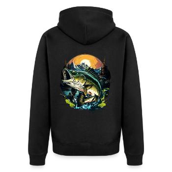 Bassfisch - Unisex Premium Bio Zip Hoodie - Schwarz - Hinten - Nico (187cm)