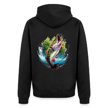 Barsch-Fisch - Unisex Premium Bio Zip Hoodie - Schwarz - Hinten - Nico (187cm)