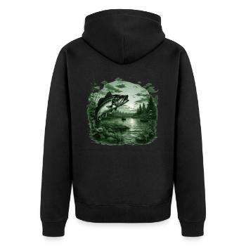 Bassfisch - Unisex Premium Bio Zip Hoodie - Schwarz - Hinten - Nico (187cm)