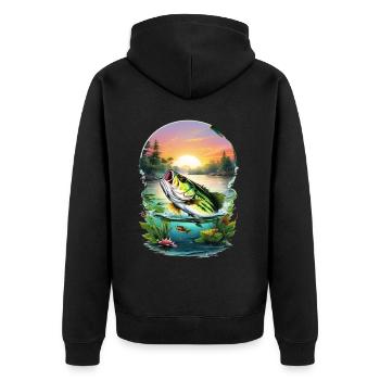 Barsch-Fisch - Unisex Premium Bio Zip Hoodie - Schwarz - Hinten - Nico (187cm)