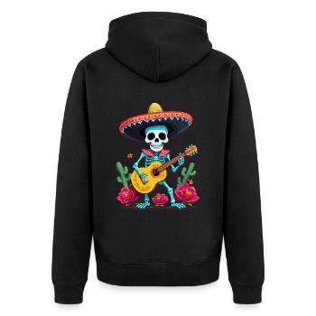 Mexikanischer Mariachi Skelett Gitarrist Fiesta - Unisex Premium Bio Zip Hoodie - Schwarz - Hinten - Nico (187cm)