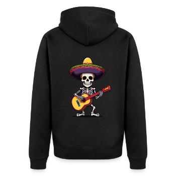 Mexikanischer Mariachi Skelett Gitarrenspieler - Unisex Premium Bio Zip Hoodie - Schwarz - Hinten - Nico (187cm)