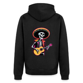 Mexikanischer Mariachi Skelett Gitarrist Fiesta - Unisex Premium Bio Zip Hoodie - Schwarz - Hinten - Nico (187cm)
