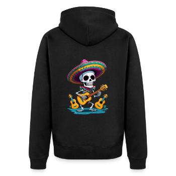 Skelett Mexikanischer Mariachi Gitarrenspieler - Unisex Premium Bio Zip Hoodie - Schwarz - Hinten - Nico (187cm)
