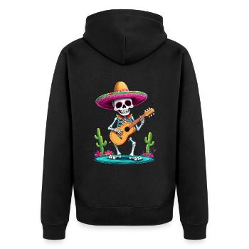 Mexican Mariachi Skeleton Guitarist Fiesta - Unisex Premium Organic Zip Hoodie - black - Back - Nico (187cm)