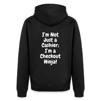 I'm not just a cashier; I am a - Unisex Premium Organic Zip Hoodie - black - Back - Nico (187cm)