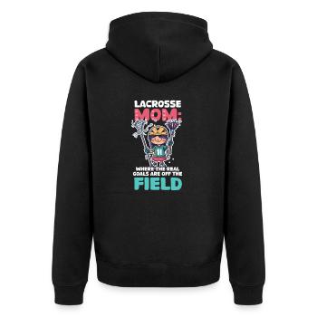 Lacrosse Mom : Les vrais objectifs sont à l’extérieur du terrain - Veste à capuche bio Premium Unisexe - noir - Dos - Nico (187cm)
