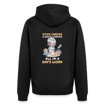 Lacrosse Mom Stick Checks & Sanity Checks - Unisex Premium Bio Zip Hoodie - Schwarz - Hinten - Nico (187cm)