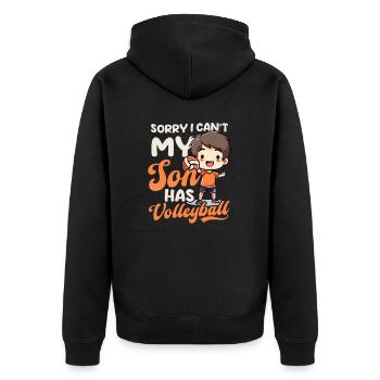 Volleyball Papa Sorry Can't Sohn hat Volleyball - Unisex Premium Bio Zip Hoodie - Schwarz - Hinten - Nico (187cm)