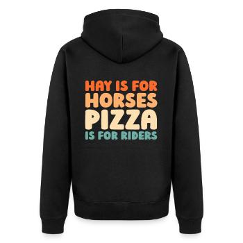 Pferd Reitsport Pizza - Unisex Premium Bio Zip Hoodie - Schwarz - Hinten - Nico (187cm)