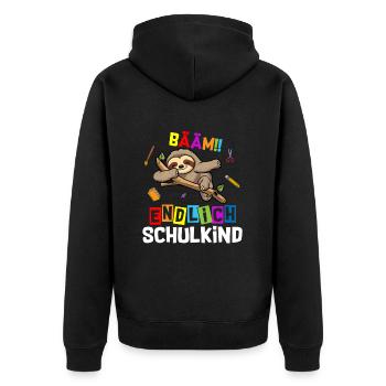 Bääm Finally Schoolchild Sloth School Enrollment - Unisex Premium Organic Zip Hoodie - black - Back - Nico (187cm)