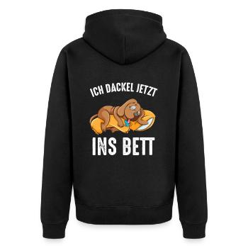 Ich Dackel Jetzt Ins Bett Schlafshirt Dackel - Unisex Premium Bio Zip Hoodie - Schwarz - Hinten - Nico (187cm)