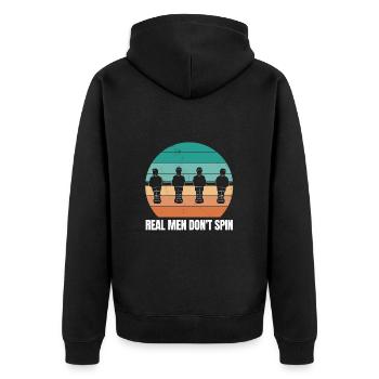 Fußball - real men dont spin - Unisex Premium Bio Zip Hoodie - Schwarz - Hinten - Nico (187cm)