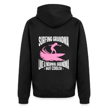 Surfender Surfer - Unisex Premium Bio Zip Hoodie - Schwarz - Hinten - Nico (187cm)