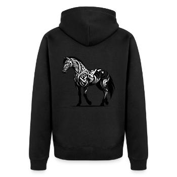 Stilisiertes Stammespferd Tierpferd - Unisex Premium Bio Zip Hoodie - Schwarz - Hinten - Nico (187cm)