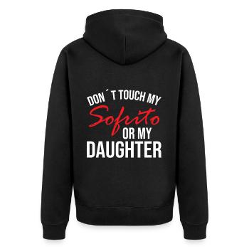 Design « Ne touchez pas à mon Sofrito ou à ma fille » - Veste à capuche bio Premium Unisexe - noir - Dos - Nico (187cm)