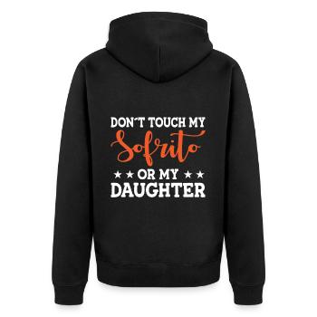 Design « Ne touchez pas à mon Sofrito ou à ma fille » - Veste à capuche bio Premium Unisexe - noir - Dos - Nico (187cm)